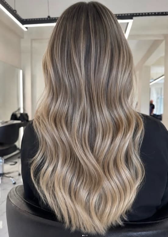 Küllü kumral kökten kum bej uçlara geçen balayage